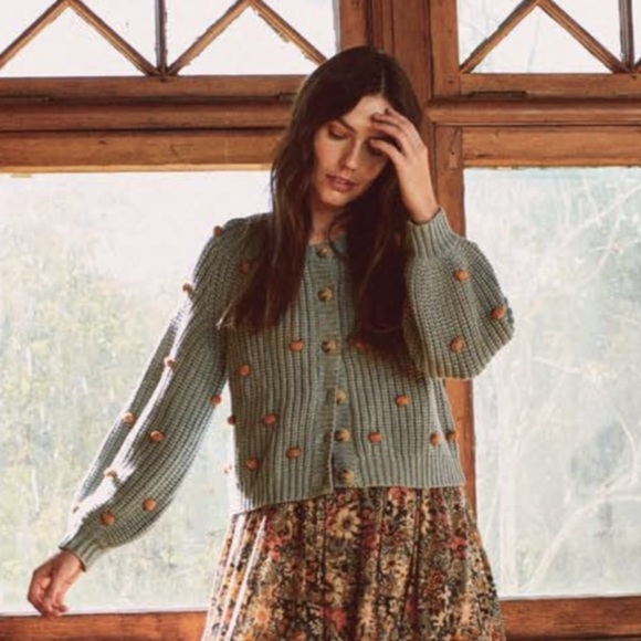 THE GREAT. Sweaters - THE GREAT. The Bobble Sophomore Knit Cardigan in Dusty Blue/Honey Sz S